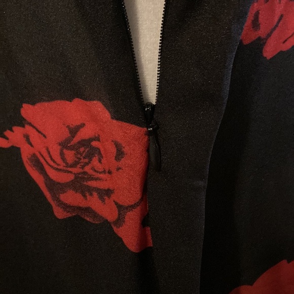 WOMENS SZ 1X SIDE ZIPPER LOW CUT ROSE DRESS LONG SLEEVE - Picture 5 of 7